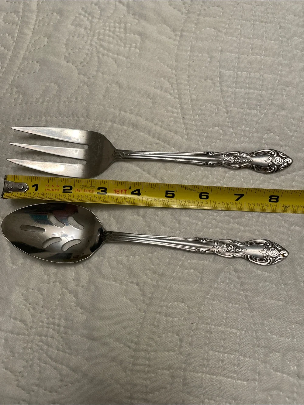 Vintage Set of 2 LUSTREWARE Rose Pattern Serving Fork & Slotted Spoon Set